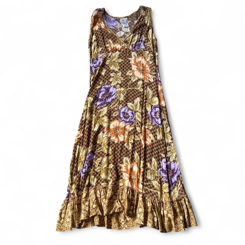 Globe-trotter Women's Brown and Cream Dress vintage 90s dress size small
